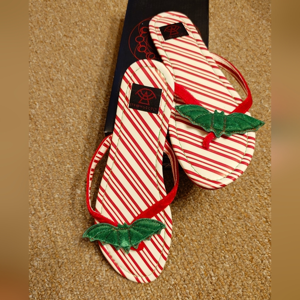 Strange Cvlt Candy Cane Bat Sandals fuzzy